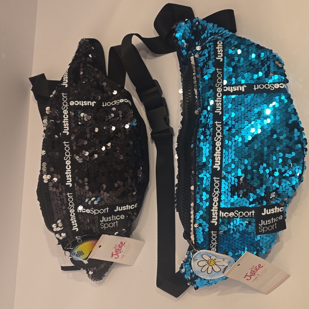 Justice Girls Fashion Sequin Crossbody Bags- Turquoise and Black- 2 Count